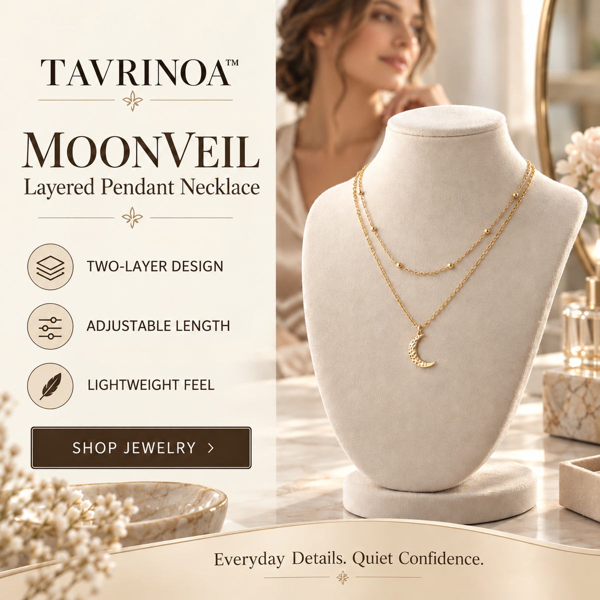 TAVRINOA™ Moonveil Layered Pendant Necklace