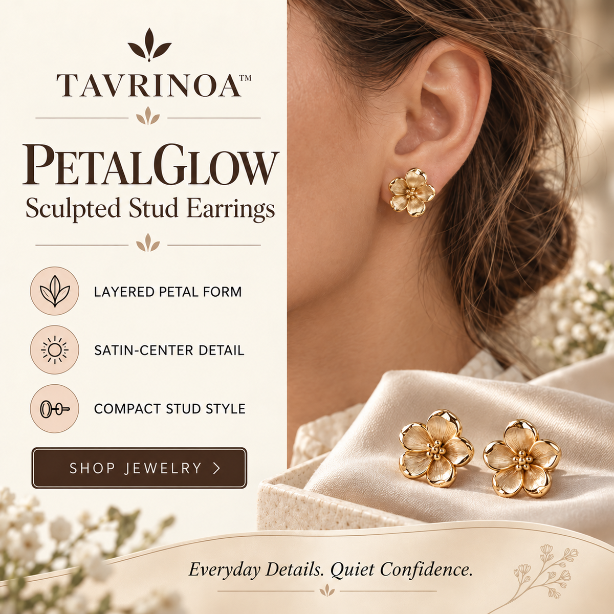 TAVRINOA™ PetalGlow Sculpted Stud Earrings