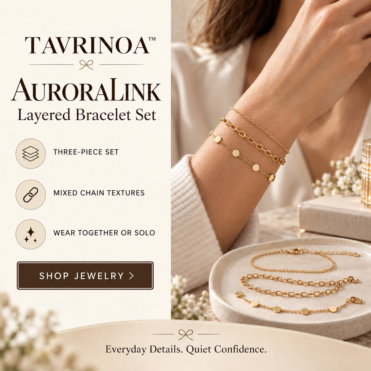 TAVRINOA™ AuroraLink Layered Bracelet Set